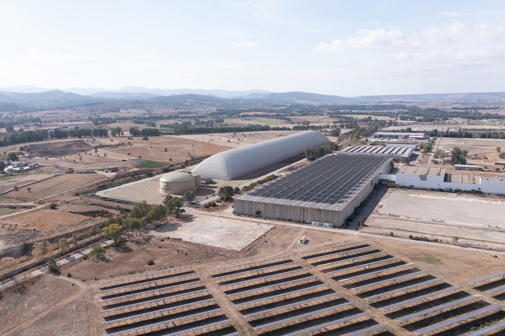 Industrial site with large tent structure