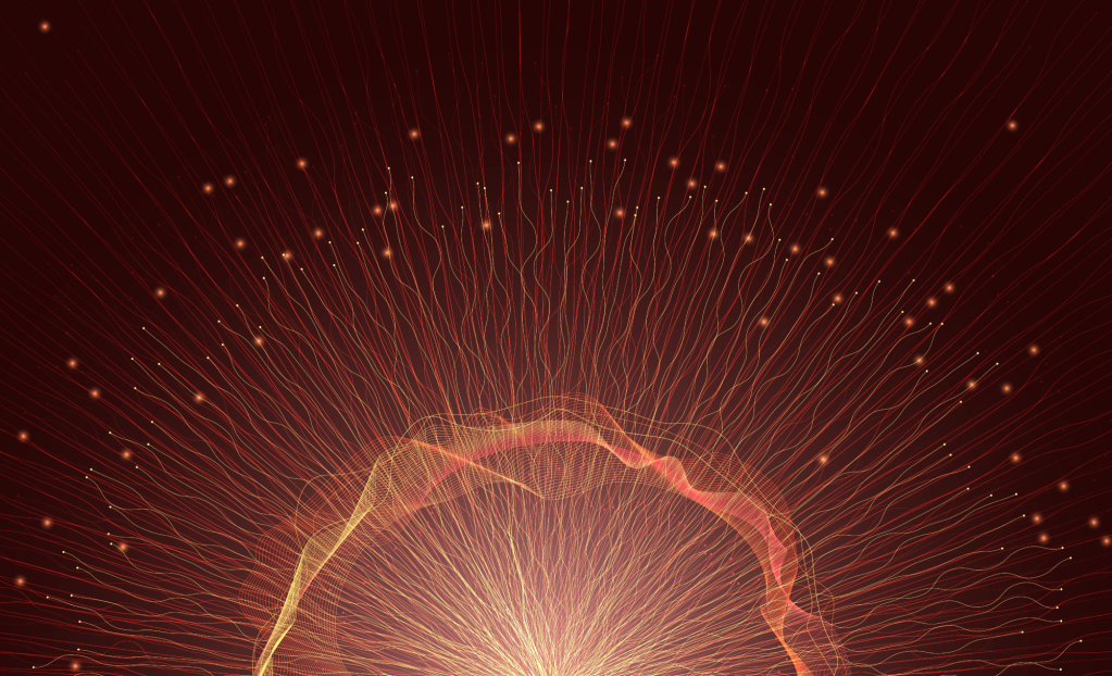 Abstract burst of energy with glowing particles.