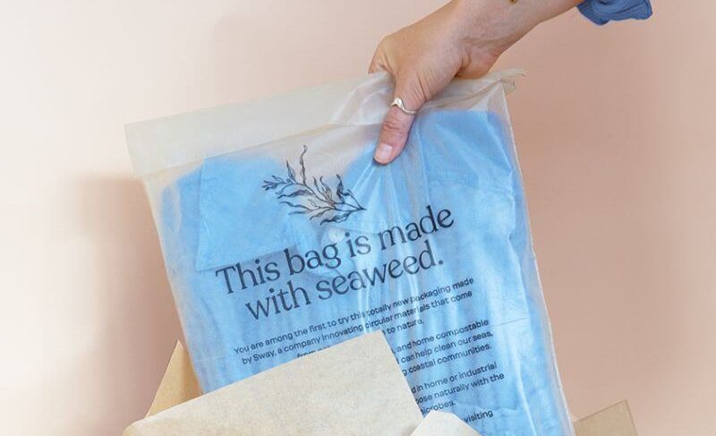 Plastic bag made from seaweed by Sway, a startup.