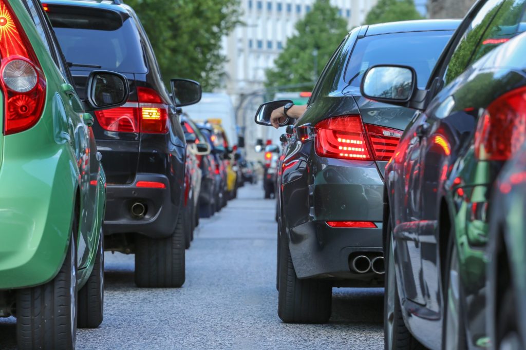 Taillights of cars in traffic jam
