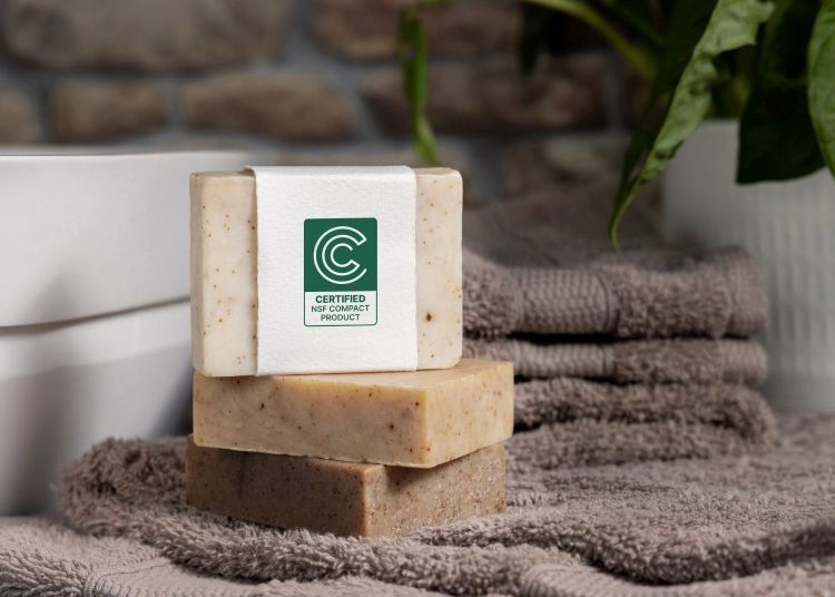 Bar of soap with NSF's Compact Product Certification label on its packaging