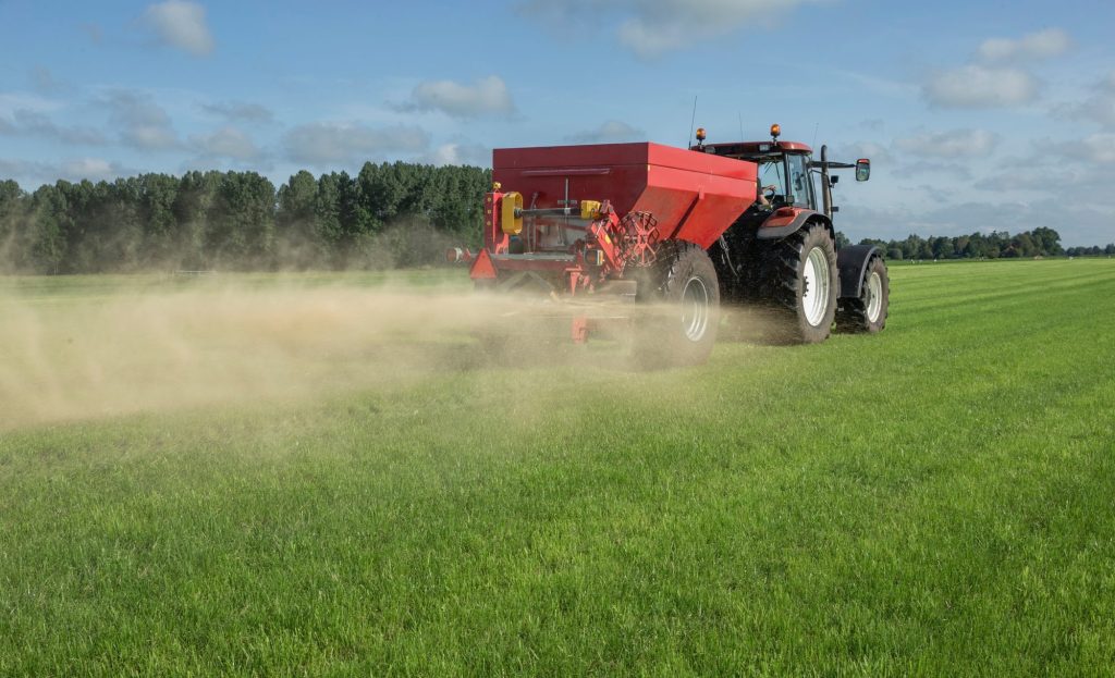 Spreading fertilizer on a field in the Netherlands.
