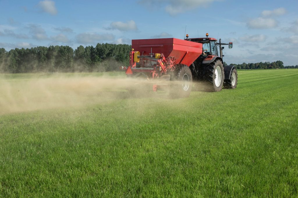 Spreading fertilizer on a field in the Netherlands.